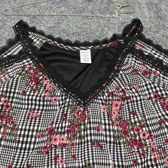 Arizona Necklace Blouse Girls Plus 2XL 20.5 Black Red Floral Cold Shoulder New - Picture 2 of 12